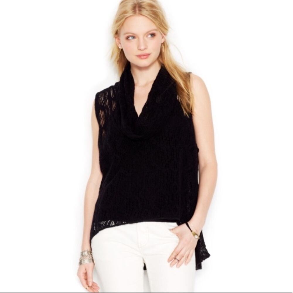 Free People Cowl Neck Sleeveless Open Knit Top